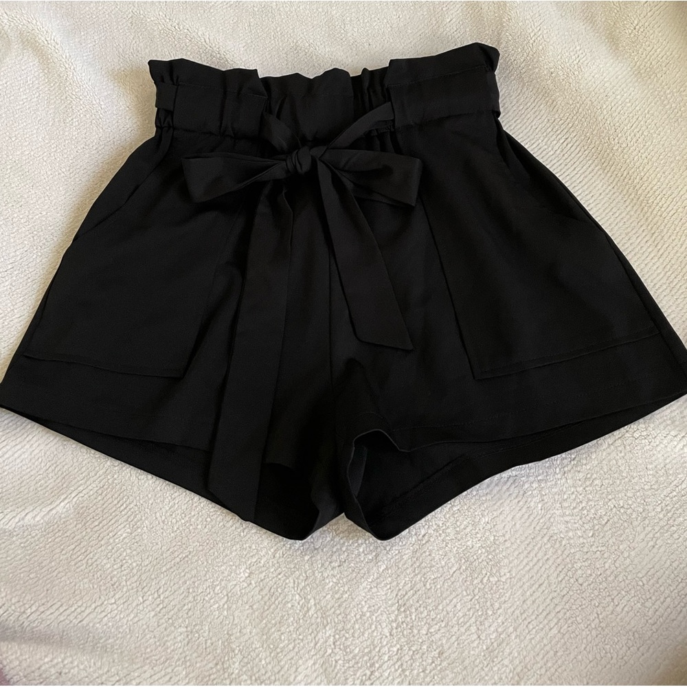 Windsor Black paperbag Waist Belted Wide Leg Shorts